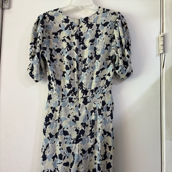 Lewit Silk Flounce Dress Ruffle Blue Green A-Line Printed Womens 6 Short Sleeve - Picture 6 of 12